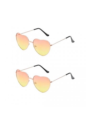 Lunettes De Soleil Coeur,2 PCS Lunettes Coeur Hippy Lunettes Hippie Monture En Métal Rétro Lunettes De Soleil Vintage Pour Fe