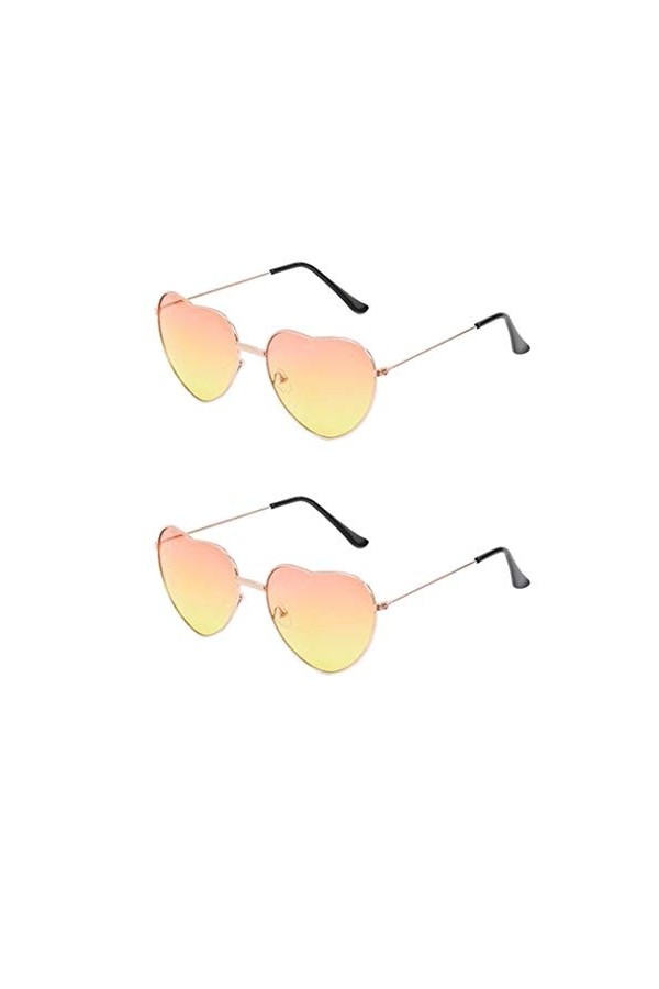 Lunettes De Soleil Coeur,2 PCS Lunettes Coeur Hippy Lunettes Hippie Monture En Métal Rétro Lunettes De Soleil Vintage Pour Fe