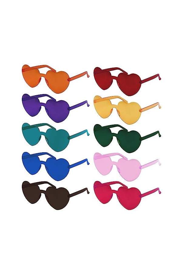 Mesybveo 10 Paires Lunettes de Soleil en Forme de Coeu, Lunettes Fête de Coeu en Forme, Lunette Coeur sans Monture, Lunette S