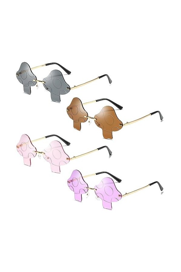 4 Pièces Lunettes de Soleil en Forme de Champignon Lunettes de Soleil Sans Bordure Lunettes de Soleil de Forme Irrégulière Lu