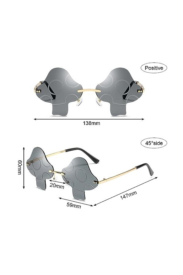 4 Pièces Lunettes de Soleil en Forme de Champignon Lunettes de Soleil Sans Bordure Lunettes de Soleil de Forme Irrégulière Lu