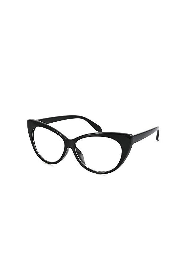 Boolavard Vintage Lunettes de soleil ovales Femmes Cateye Mod Style Cadre en plastique Noir 