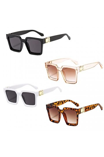 4 Pièces Carré Dégradé Lunette de Soleil Femme, Lunette Soleil Femme Rétro Carrées, Lunettes de Soleil Femme Largeur Rétro Re