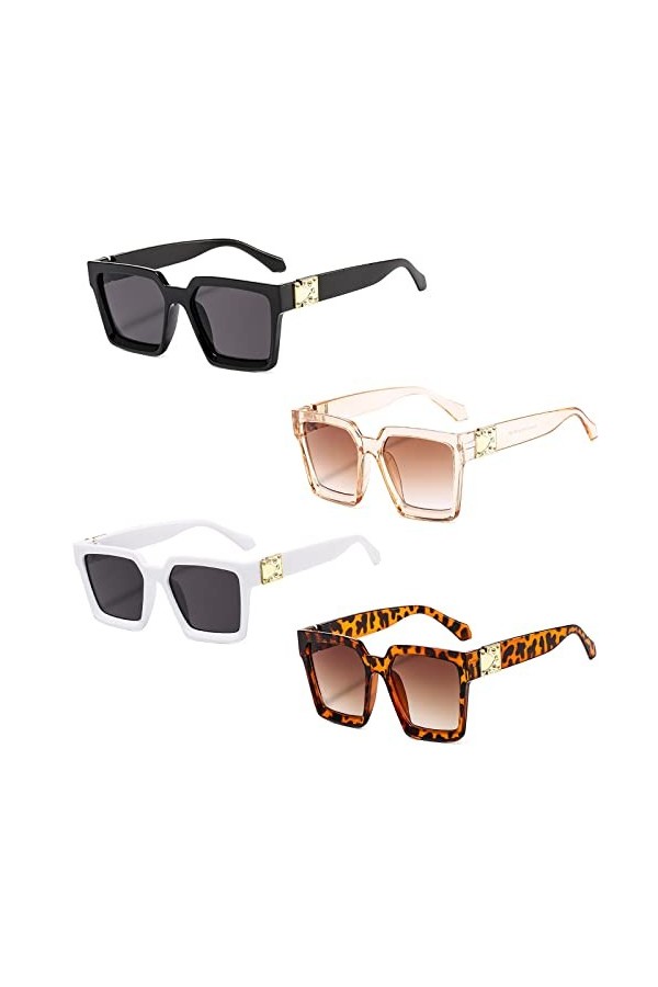 4 Pièces Carré Dégradé Lunette de Soleil Femme, Lunette Soleil Femme Rétro Carrées, Lunettes de Soleil Femme Largeur Rétro Re