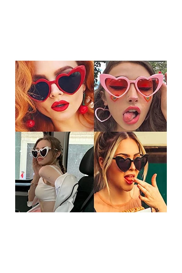 6 Paires Lunettes de Soleil Coeur, Lunettes de Soleil en Forme de Coeur pour Femmes Hommes avec Protection UV400, Vintage Hip
