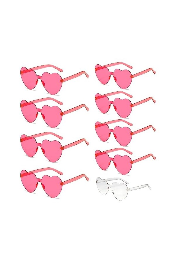 Sporgo Bride Lot de 9 lunettes de soleil en forme de cœur, 1 mariée + 8 lunettes de soleil sans monture pour enterrement de v