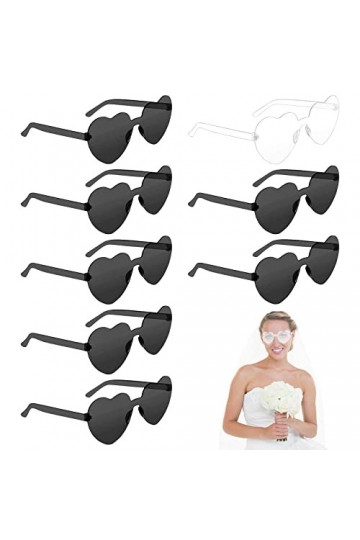 Lot de 8 paires de lunettes de soleil en forme de cœur blanches et noires transparentes - Verres de couleur rétro - Lunettes 