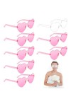 Lot de 8 paires de lunettes de soleil en forme de cœur blanches et noires transparentes - Verres de couleur rétro - Lunettes 