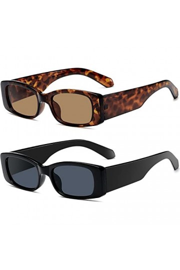 Geesui 2pcs Lunettes de Soleil Rectangulaires Protection UV400 Lunettes de Conduite Rétro Lunettes de Soleil à la Mode