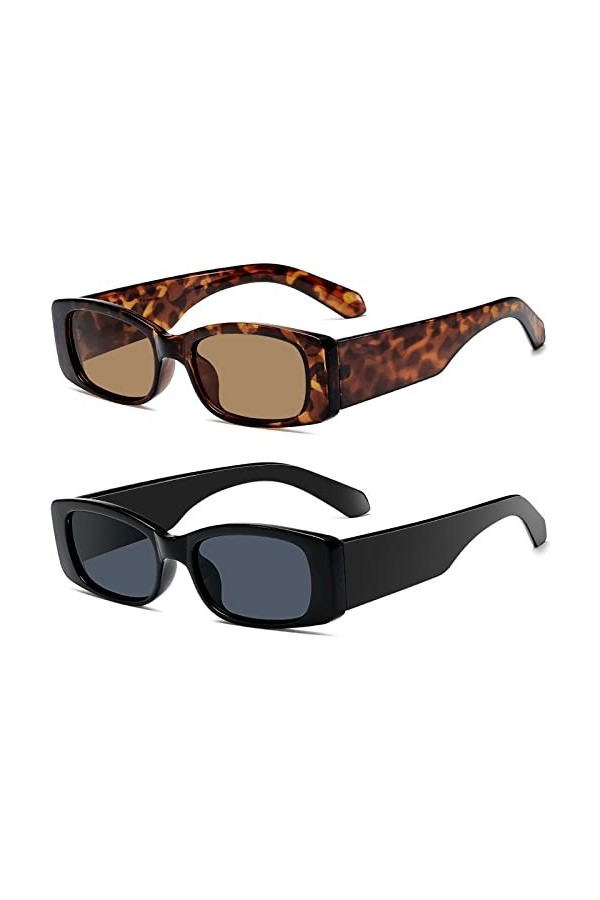 Geesui 2pcs Lunettes de Soleil Rectangulaires Protection UV400 Lunettes de Conduite Rétro Lunettes de Soleil à la Mode