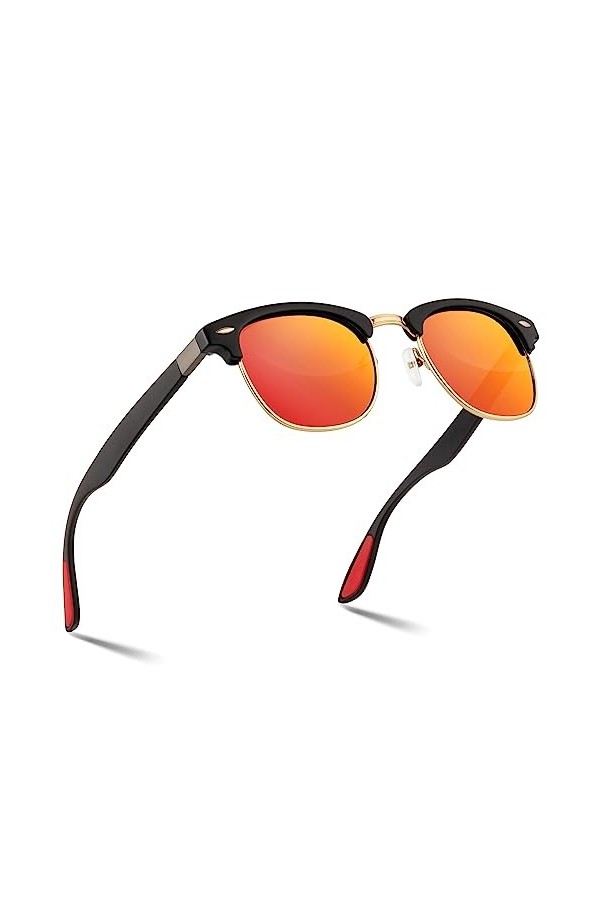 TEUEN Lunettes de Soleil Polarisées Pour Hommes et femmes, UV400 Unisexe Style Lunettes Ultralégères Classique Retro Semi-san