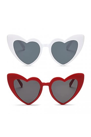 WanderGo Lot de 2 paires de lunettes de soleil en forme de cœur pour femme Protection UV400 Lunettes rétro en forme de cœur p