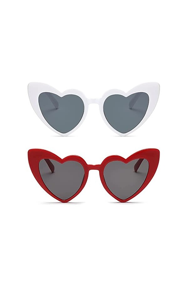 WanderGo Lot de 2 paires de lunettes de soleil en forme de cœur pour femme Protection UV400 Lunettes rétro en forme de cœur p