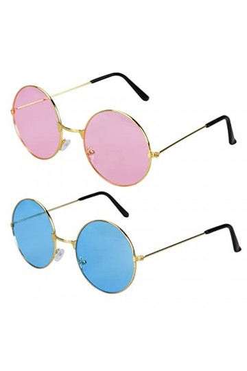 Jomnvo Lot de 2 paires de lunettes de soleil rondes colorées style hippie rétro années 60
