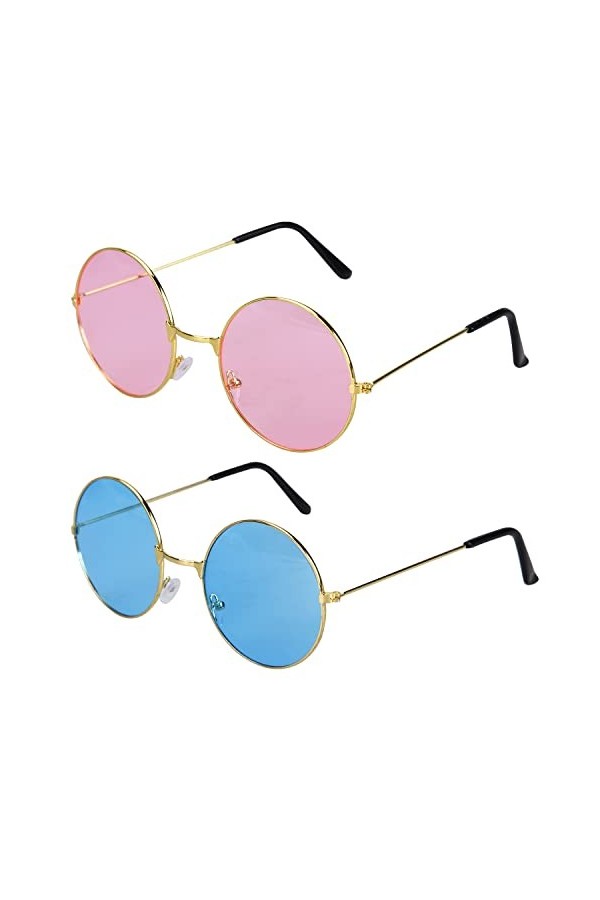 Jomnvo Lot de 2 paires de lunettes de soleil rondes colorées style hippie rétro années 60