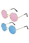 Jomnvo Lot de 2 paires de lunettes de soleil rondes colorées style hippie rétro années 60