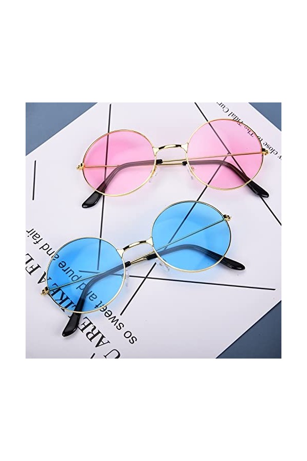 Jomnvo Lot de 2 paires de lunettes de soleil rondes colorées style hippie rétro années 60