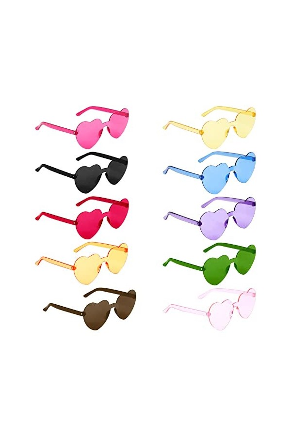 LUTER 10pcs Lunettes de Soleil Sans Monture, Lunettes de Soleil Coeur Lunettes de Soleil Marron Foncé Lunettes de Soleil Rétr