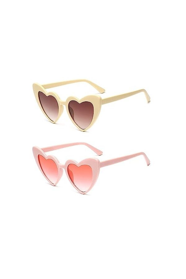Lot de 2 paires de lunettes de soleil pour femme - Boa à plumes Harry Styles - Cadre jaune avec jeton de thé - Lunettes de so