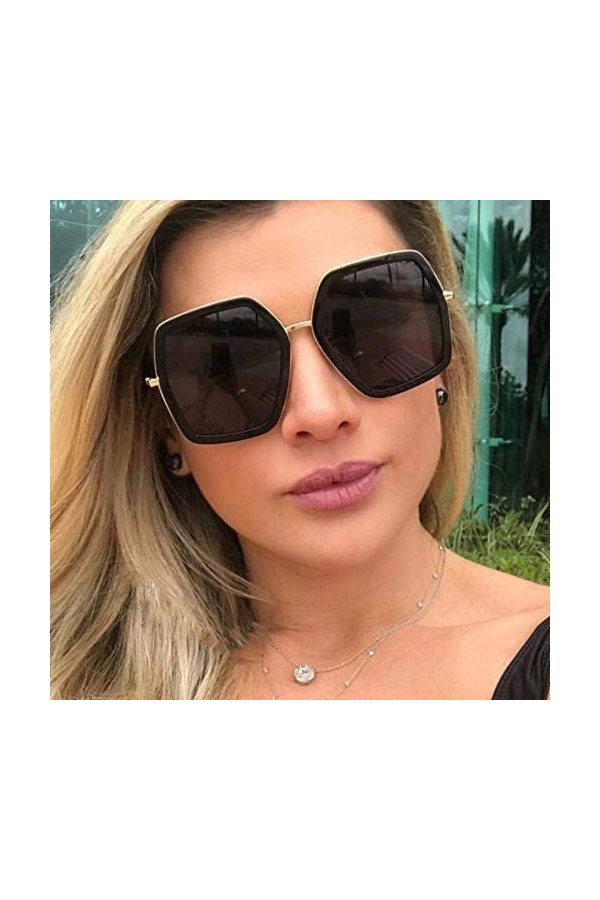 BUYAOAQ Lunettes De Soleil Grosses pour Femmes, Grandes Lunettes De Soleil Carrées, Rouges, Vert-Vert