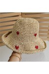 Chapeau Femme Loisirs Plein air Été Automne Chapeaux Femmes Rétro Flat Tombant Chapeau Bord Fait à la Main Coeur Paille Chape