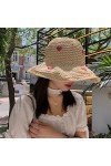 Chapeau Femme Loisirs Plein air Été Automne Chapeaux Femmes Rétro Flat Tombant Chapeau Bord Fait à la Main Coeur Paille Chape