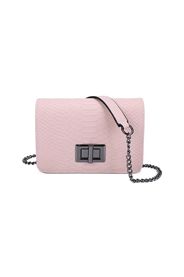 Gallantry - Petit Sac Bandoulière Femmes Crocodile - Sacoche Besace Rabat à Bordures Chaînes - Pochette Messenger Porté Epaul