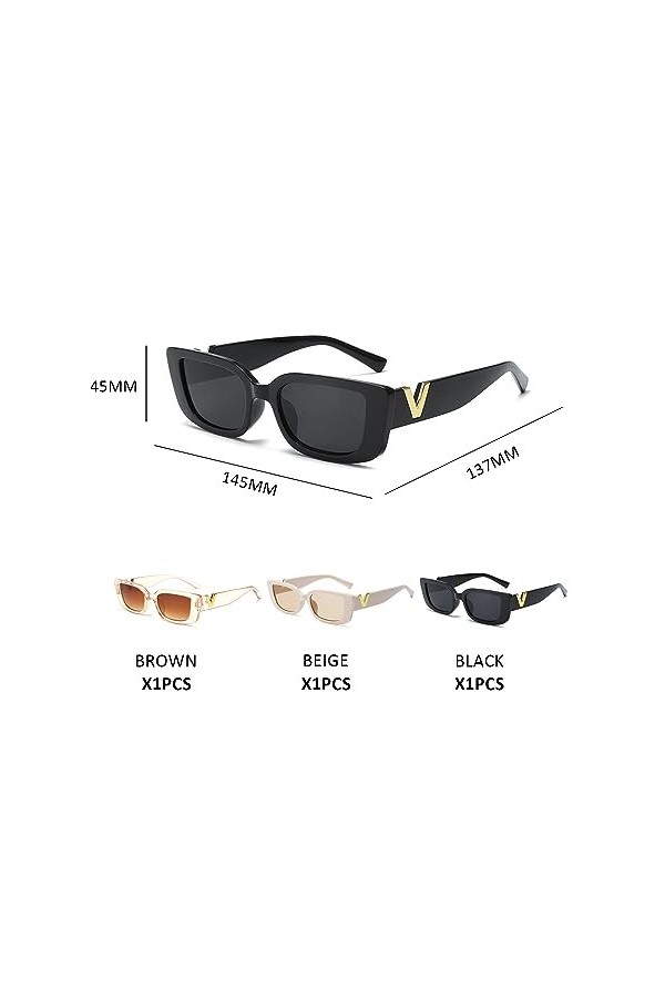 TIANNAIT 3 pièces Lunettes de soleil carrées, lunettes de mode rétro carrées, protection UV extérieure décontractée, lunettes