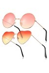 Frienda 2 Paires Lunettes de Soleil Hippies Lunettes de Soleil Rétro Lunettes de Soleil Vintages en Métal Rose et Jaune, Ron