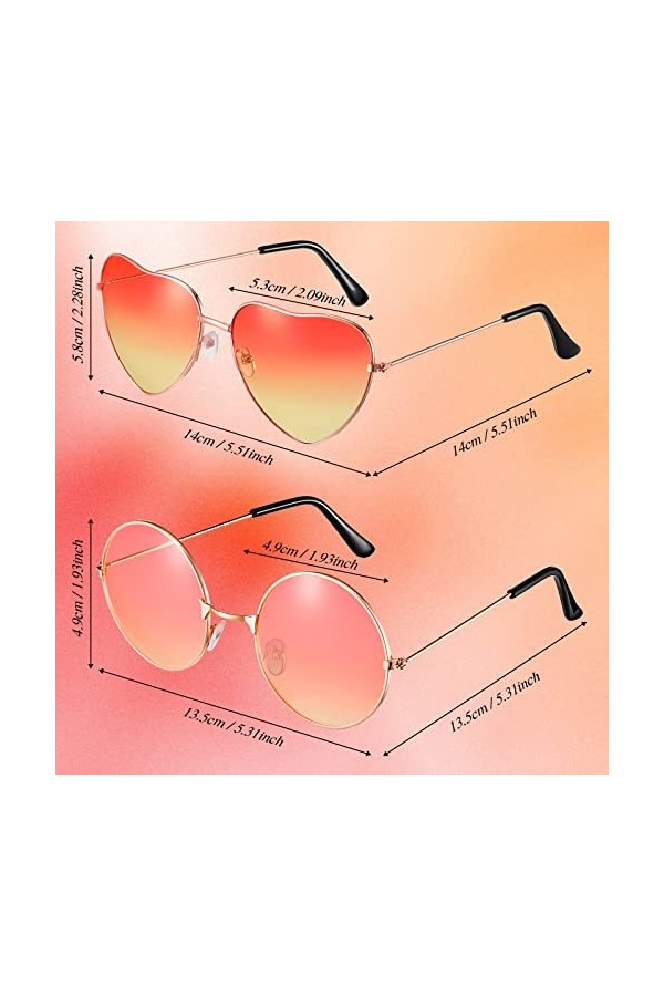 Frienda 2 Paires Lunettes de Soleil Hippies Lunettes de Soleil Rétro Lunettes de Soleil Vintages en Métal Rose et Jaune, Ron