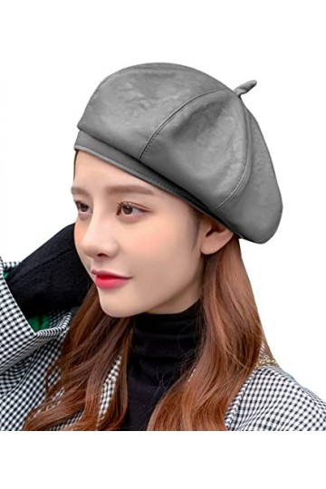 FEOYA Béret Femme Chapeau Chapeau en Cuir Casquette Français Newsboy Chapeau Gavroche Artiste de Peintre Chauffeur Noir Béret