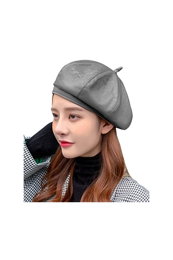 FEOYA Béret Femme Chapeau Chapeau en Cuir Casquette Français Newsboy Chapeau Gavroche Artiste de Peintre Chauffeur Noir Béret