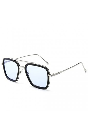 Spider Man Edith Lunettes de soleil 1 : 1 taille Tony Stark Rétro Carré pour hommes et femmes Monture argentée Lentille bleu 