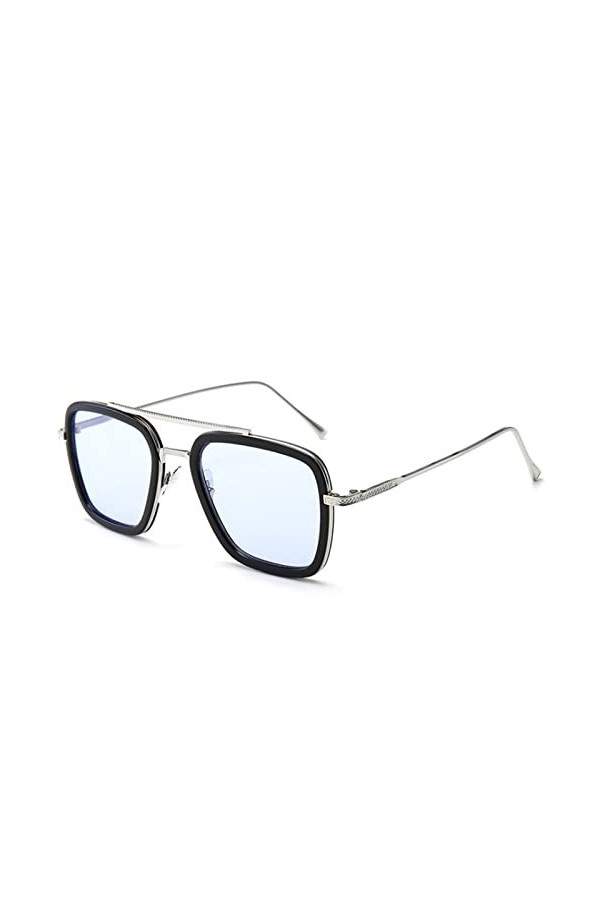 Spider Man Edith Lunettes de soleil 1 : 1 taille Tony Stark Rétro Carré pour hommes et femmes Monture argentée Lentille bleu