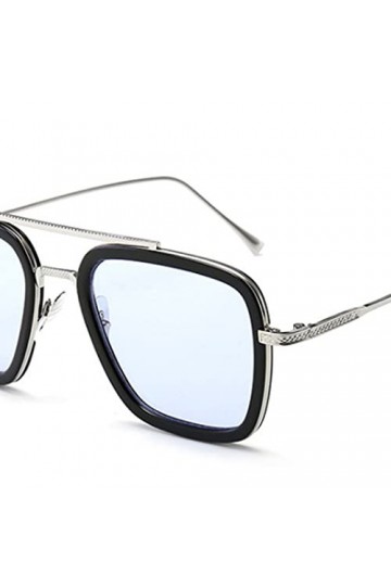 Spider Man Edith Lunettes de soleil 1 : 1 taille Tony Stark Rétro Carré pour hommes et femmes Monture argentée Lentille bleu 