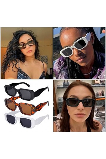 Gaosaili Lot de 3 paires de lunettes de soleil rectangulaires rétro pour femme - Style vintage - Pour homme - Petits carrés -