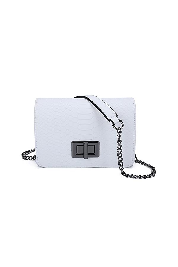 Gallantry - Petit Sac Bandoulière Femmes Crocodile - Sacoche Besace Rabat à Bordures Chaînes - Pochette Messenger Porté Epaul