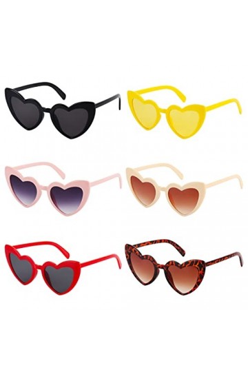 HIULLEN Lot de 6 lunettes de soleil en forme de cœur rétro UV400 Vintage Heart Lunettes de soleil pour femme et homme avec ca