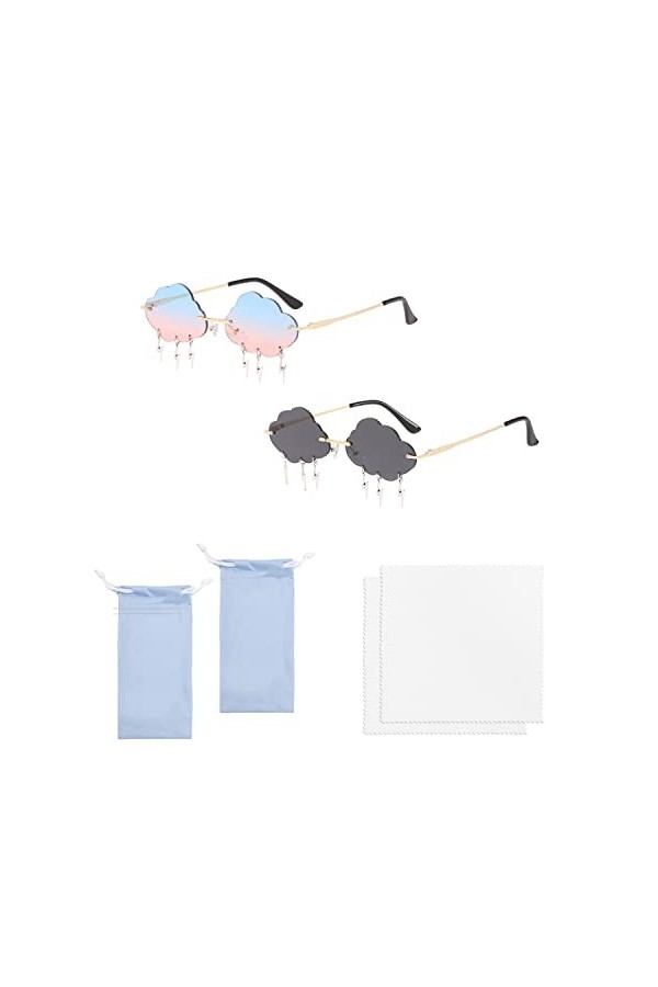 Lot de 2 lunettes soleil sans monture&nbsp;. Livré avec 2 sacs à lunettes&nbsp;. 2 chiffons à lunettes&nbsp;. Lunettes irrégulières amusante