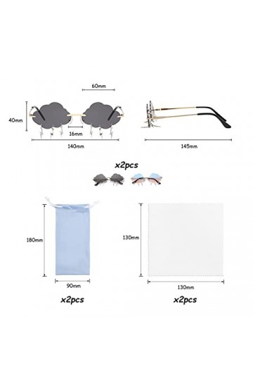 Lot de 2 lunettes soleil sans monture&nbsp;. Livré avec 2 sacs à lunettes&nbsp;. 2 chiffons à lunettes&nbsp;. Lunettes irrégulières amusante