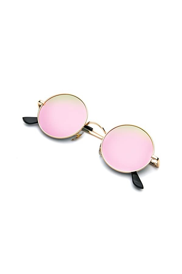PARTY GO Lunettes de soleil pour homme et femme, UV400, polarisées vintage, petites, rondes, lunettes Lennon, rose