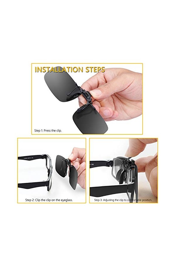 Gritin Clip Solaire, Polarized lunettes de soleil [Lot de 2 Vision du Jour] Clip sur lunettes de soleil pour Hommes/Femmes po