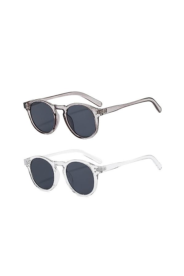 MIVAIUN 2 Pièces Lunettes de Soleil Rondes, Lunettes de Soleil Hippie, Classique Retro Design, Rétro Lunettes de Soleil, Lune