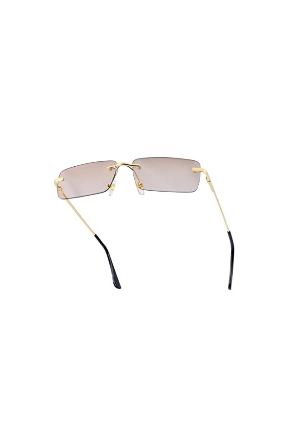 besbomig Vintage Lunettes de Soleil Rectangulaire sans Monture pour Femme Homme - Mode Rétro Lunettes Carrées Protection UV p