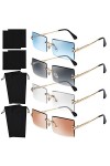 URATOT Lot de 4 lunettes de soleil rectangulaires sans monture - Style vintage - Transparentes - Monture en métal - Tendance 