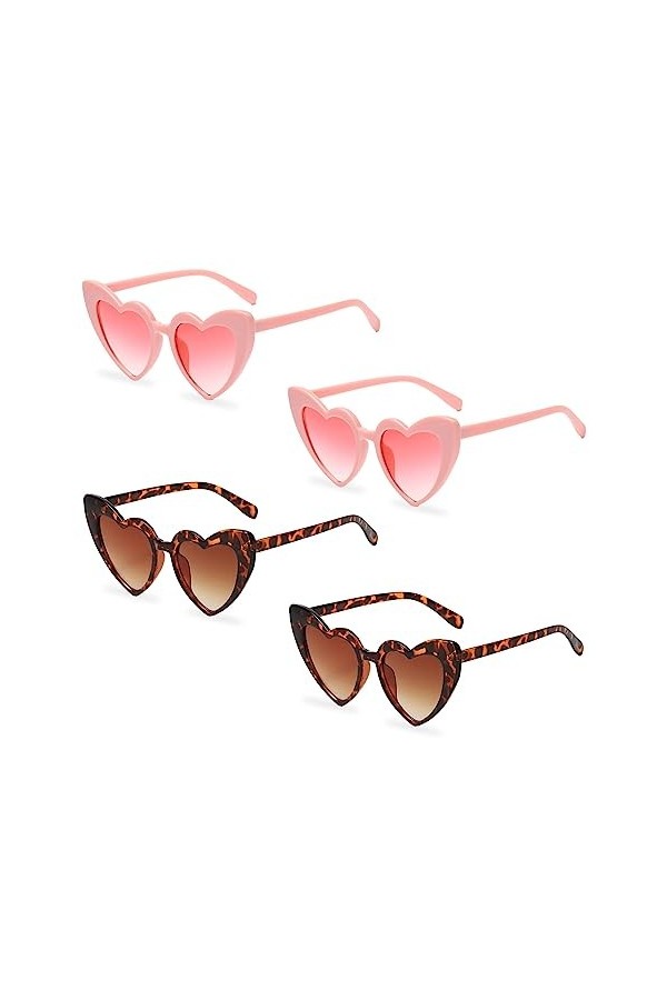 MIVAIUN 4 pcs lunettes soleil en forme cœur, lunettes damour vintage mode œil de chat rétro soleil forme de cœur fantaisie c