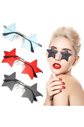 Gadpiparty Lot de 3 paires de lunettes de soleil sans monture en forme détoile pour homme et femme pentagramme années 90