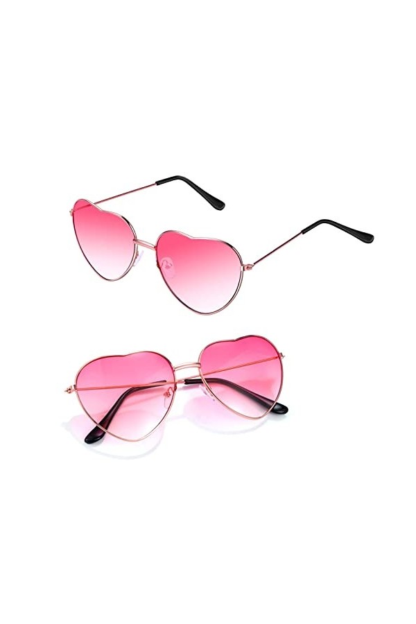 QincLing Lot de 2 paires de lunettes de soleil en forme de cœur, lunettes daviateur, lunettes de soleil pour femme, couleur