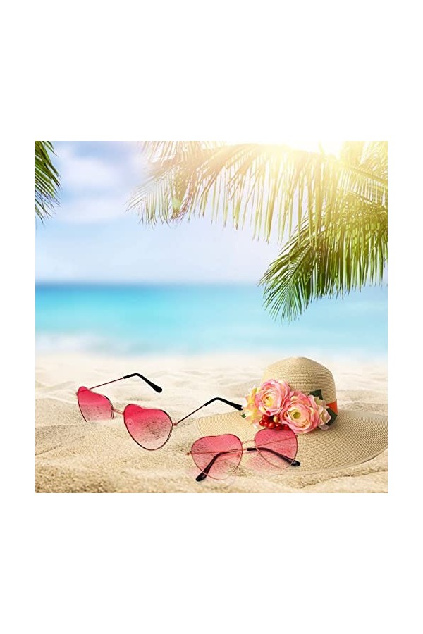 QincLing Lot de 2 paires de lunettes de soleil en forme de cœur, lunettes daviateur, lunettes de soleil pour femme, couleur
