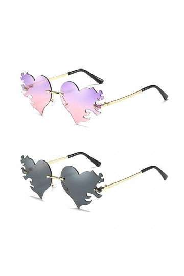 ASYKNM Lot de 2 Paires de Lunettes de Soleil pour Femme - Motif Cœur - Style hippie - Cadre Doré Rose 2 Couleurs 
